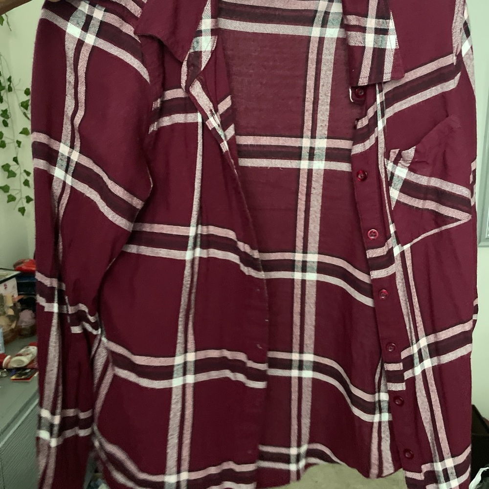 Justice Burgundy Plaid Button Down Shirt